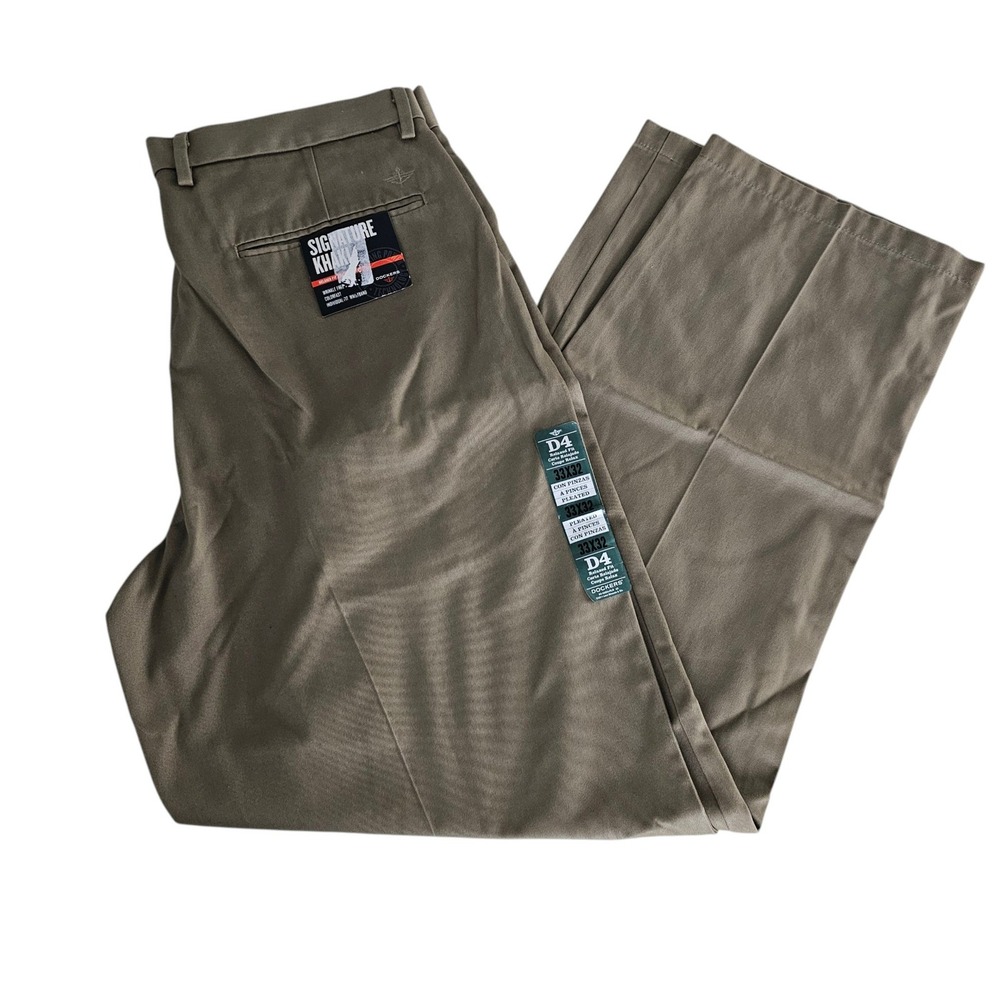 Dockers‎ Mens Signature Khaki D4 Relaxed Fit Pleated Pants Tan 33x32